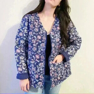 Reversible‎ navy quilted floral jacket
